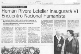 Hernán Rivera Letelier inaugurará VI Encuentro Nacional Humanista