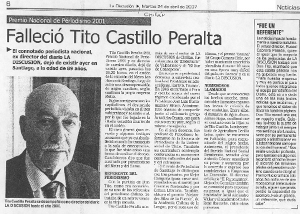 Falleció Tito Castillo Peralta