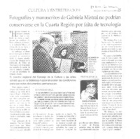 Fotografías y manuscritos de Gabriela Mistral no podrían conservarse en la Cuarta Región por falta de tecnología