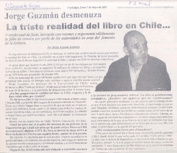 Jorge Guzmán demenuza la triste realidad dle libro en Chile-- (entrevista)