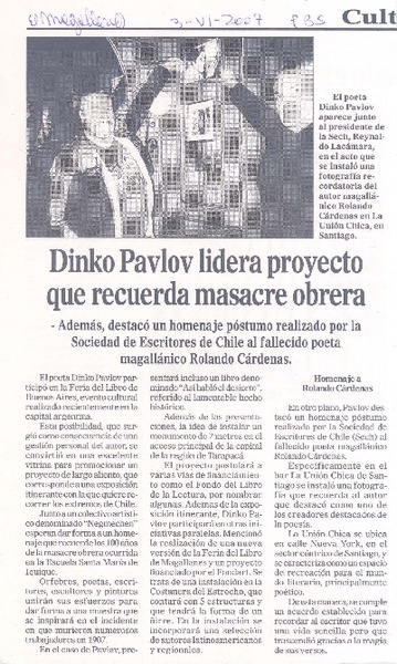 Dinko Pavlov lidera proyecto que recuerda masacre obrera
