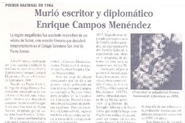 Murió escritor y diplomático Enrique Campos Menéndez