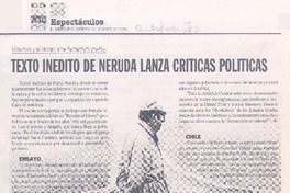 Texto inédito de Neruda lanza críticas políitcas