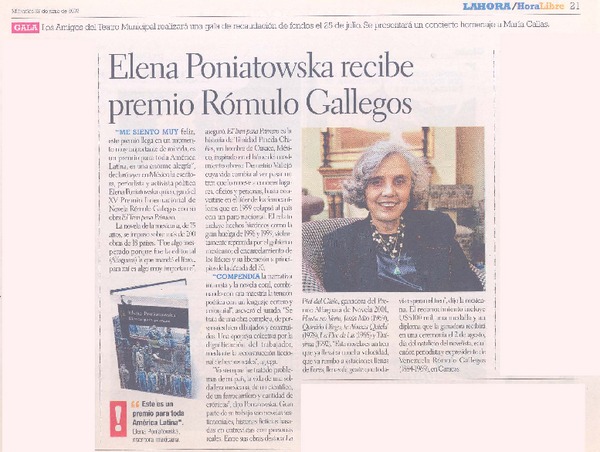 Elena Poniatowska recibe premio Rómulo Gallegos