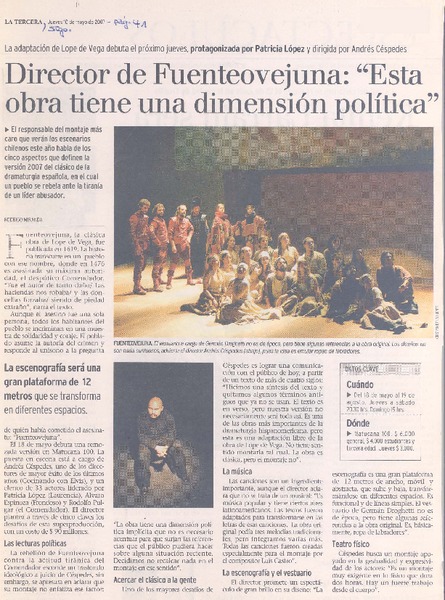 Director de Fuenteovejuna: "Esta obra tiene una dimensión política"