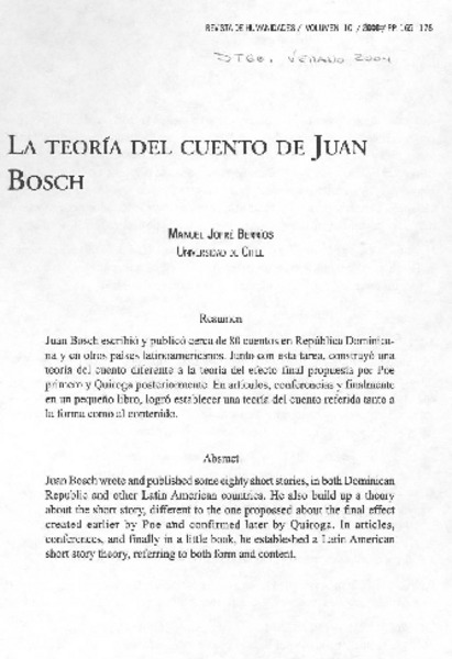 La teoría del cuento de Juan Bosch