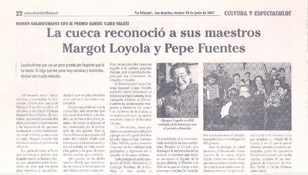 La Cueca reconoció a sus maestros Margot Loyola y Pepe Fuentes
