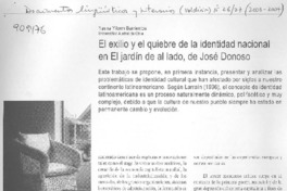 El exilio y el quiebre de la identidad nacional en El jardín de al lado, de José Donoso