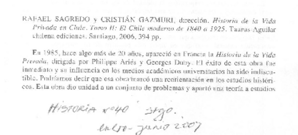 Historia de la vida privada en Chile. Tomo II: El Chile moderno de 1840 a 1925