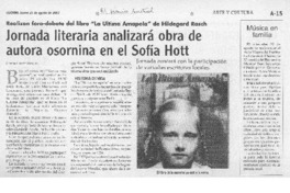 Jornada literaria analizará obra de autora osornina en el Sofía Hott