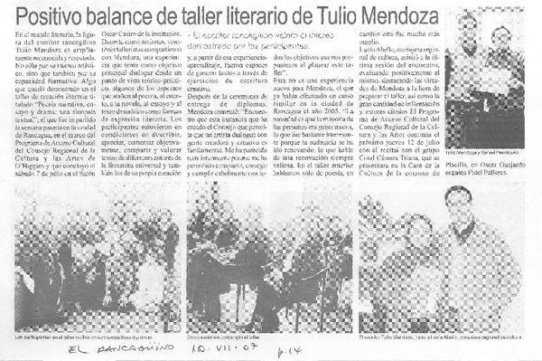 Positivo balance de taller literario de Tulio Mendoza