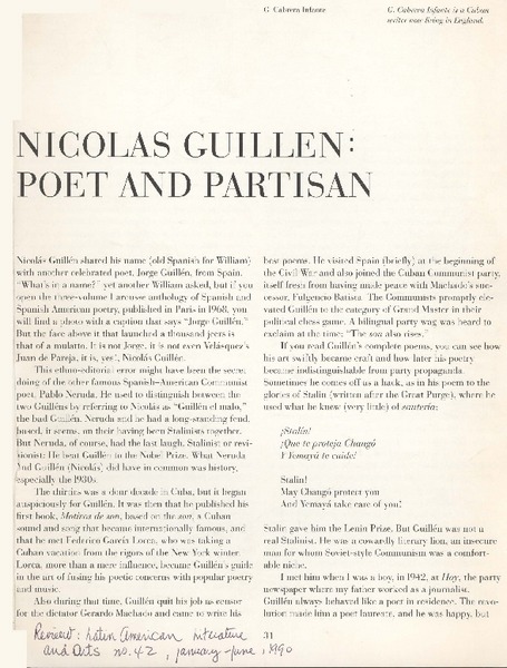 Nicolás Guillén: poet and partisan