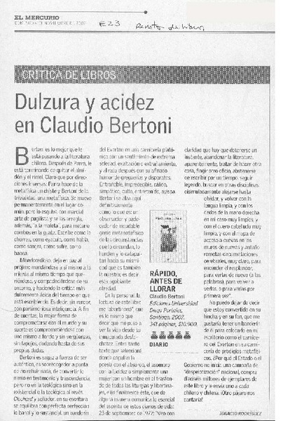 Dulzura y acidez en Claudio Bertoni