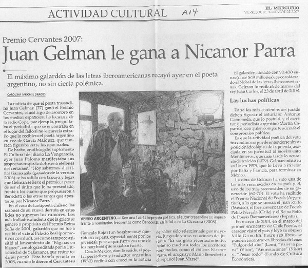 Juan Gelman le gana a Nicanor Parra