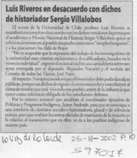 Luis Riveros en desacuerdo con dichos de historiador Sergio Villalobos  [artículo]