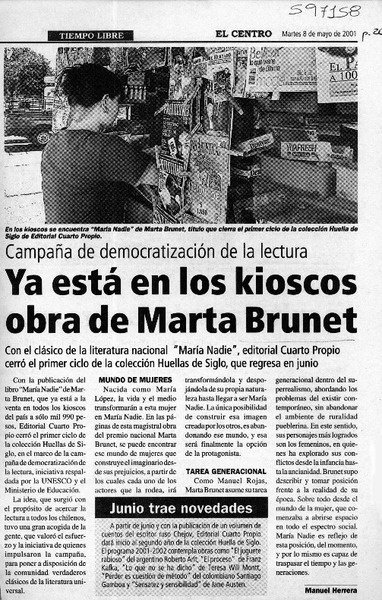 Ya está en los kioscos obra de Marta Brunet  [artículo] Manuel Herrera