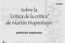 Sobre la "crítica de la crítica" de Martín Hopenhayn