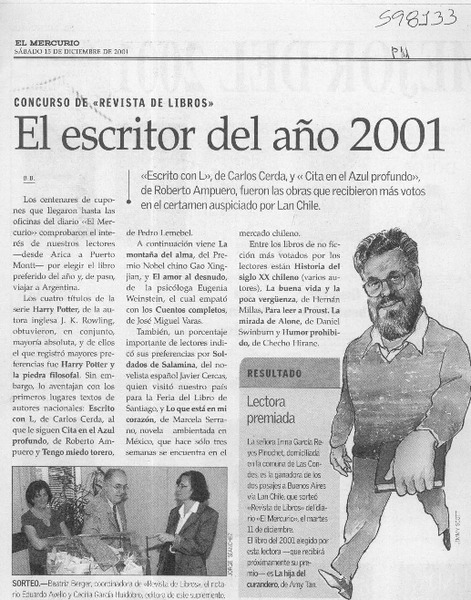 El escritor del año 2001  [artículo] B. B.