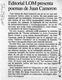 Editorial LOM presenta poemas de Juan Cameron  [artículo]