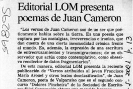 Editorial LOM presenta poemas de Juan Cameron  [artículo]