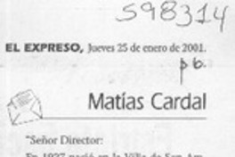 Matías Cardal  [artículo] Hernán Navarrete Rojas
