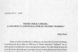 Desde Chile a Israel, La muerte y la doncella por el teatro "Habima"  [artículo] Bilha Blum