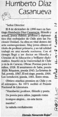 Humberto Díaz Casanueva  [artículo] Hernán Navarrete Rojas