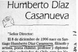 Humberto Díaz Casanueva  [artículo] Hernán Navarrete Rojas