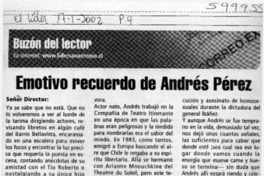 Emotivo recuerdo de Andrés Pérez  [artículo] Hugo Soiza Yáñez