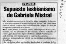 Supuesto lesbianismo de Gabriela Mistral  [artículo]