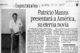 Patricio Manns presentará a Américas, su eterna novia  [artículo] Cristián Arévalo Iturriaga
