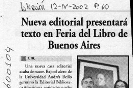 Nueva editorial presentará texto en Feria del Libro de Buenos Aires