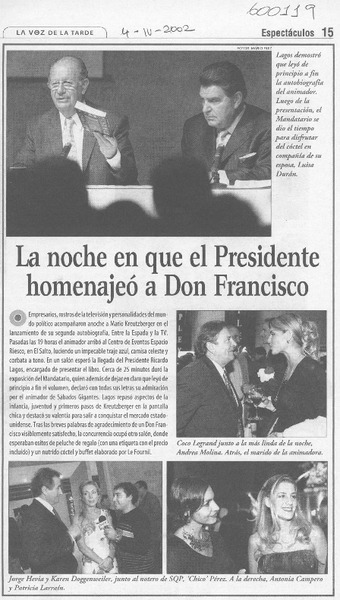 La noche en que el Presidente homenajeó a Don Francisco  [artículo]