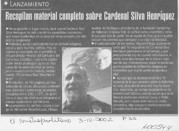 Recopilan material completo sobre Cardenal Silva Henríquez  [artículo]
