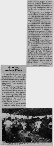Gracias, Andrés Pérez  [artículo] Pedro Tapia Zuleta
