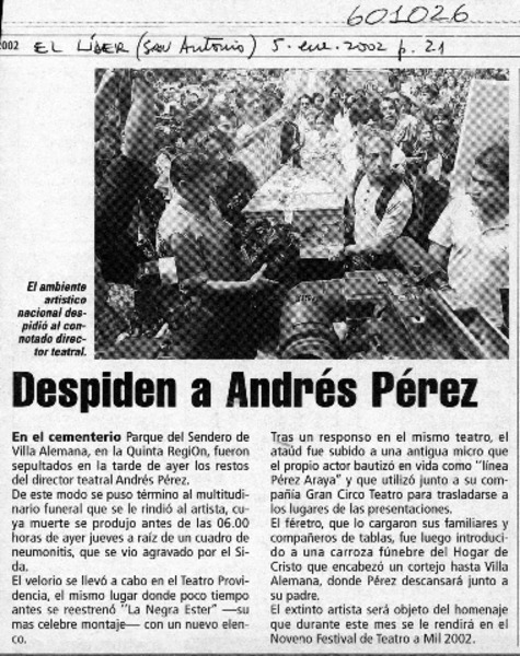 Despiden a Andrés Pérez  [artículo]