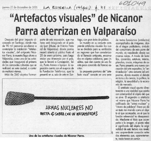 "Artefactos visuales" de Nicanor Parra aterrizan en Valparaíso  [artículo]