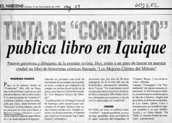 Tinta de "Condorito" publica libro en Iquique  [artículo] Rodrigo Ramos