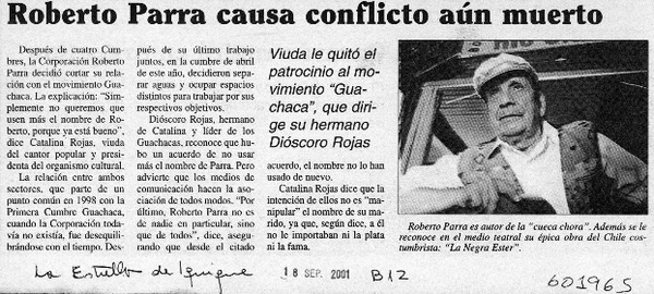 Roberto Parra causa conflicto aún muerto  [artículo]