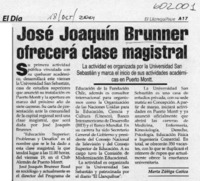 José Joaquín Brunner ofrecerá clase magistral  [artículo] Marta Zúñiga Gatica