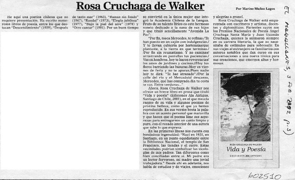 Rosa Cruchaga de Walker  [artículo] Marino Muñoz Lagos