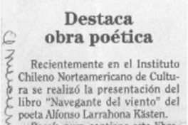 Destaca obra poética  [artículo] Luis Ossa Gajardo