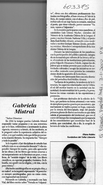 Gabriela Mistral  [artículo] Eliana Robles