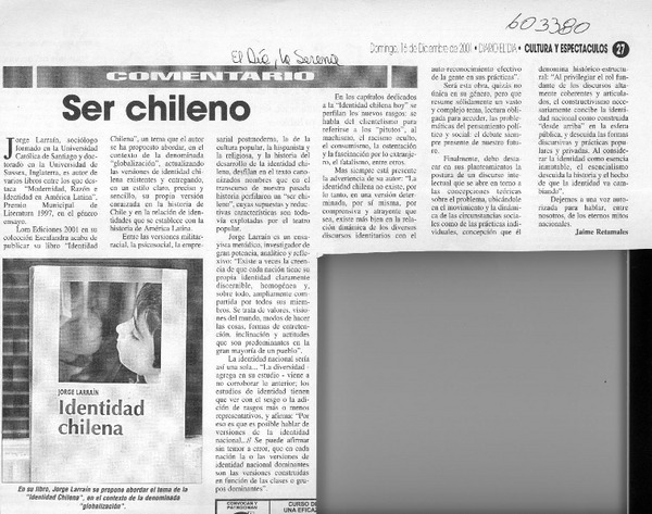 Ser chileno  [artículo] Jaime Retamales