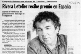 Rivera Letelier recibe premio en España  [artículo]