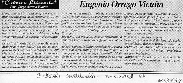 Eugenio Orrego Vicuña  [artículo] Jorge Arturo Flores