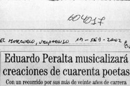 Eduardo Peralta musicalizará creaciones de cuarenta poetas  [artículo]