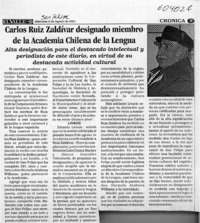 Carlos Ruíz Zaldívar designado miembro de la Academia Chilena de la Lengua  [artículo]
