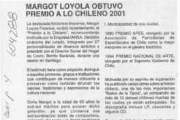 Margot Loyola obtuvo premio a lo chileno 2001  [artículo] Ricardo Bravo Aparicio