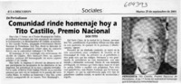 Comunidad rinde homenaje hoy a Tito Castillo, Premio Nacional  [artículo]